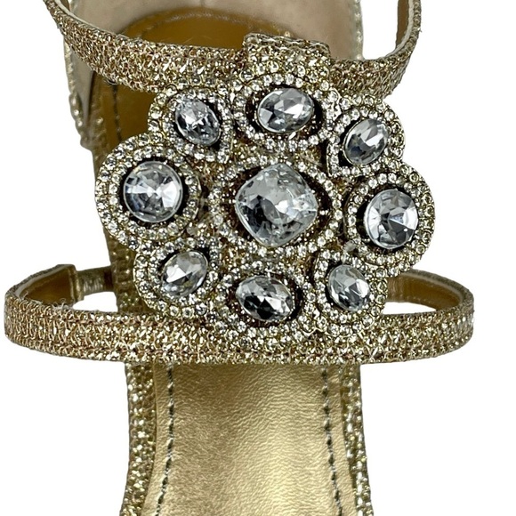 BELLE BY BADGLEY MISCHKA CRYSTAL RHINESTONE MEDALLION METALLIC EVENING SHOE - Picture 9 of 15